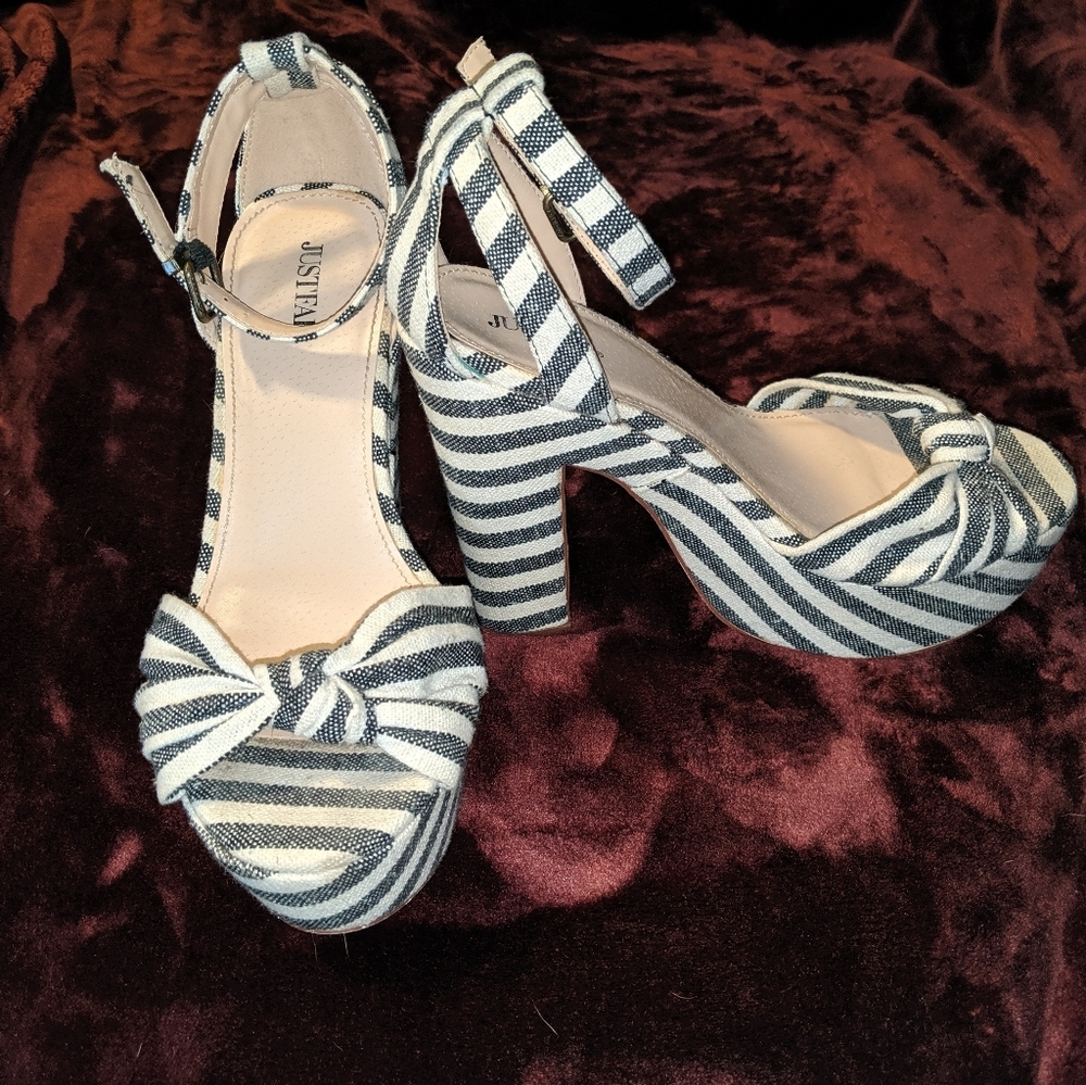Striped chunky heels